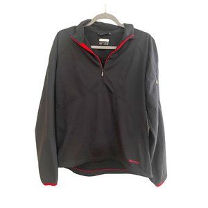 Marmot quarter zip pullover, black with hot pink. Athletic, windshield.
